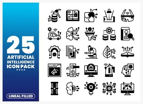 Lineal Filled Artificial Intelligence Icons 스톡 일러스트