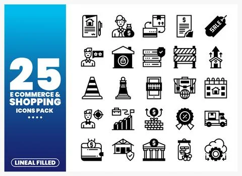 Lineal Filled E-commerce and Shopping Icons Pack Иллюстрация