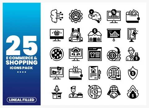 Lineal filled e-commerce and shopping icons pack on blue gradient background Stock Illustration