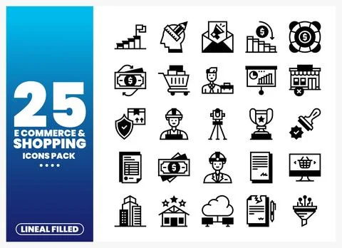 Lineal Filled E-commerce and Shopping Icons Pack Stock Illustration