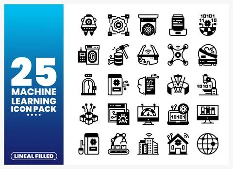 Lineal Filled Machine Learning Icons Stock Illustration