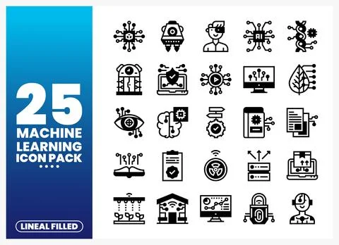 Lineal Filled Machine Learning Icons Stock Illustration