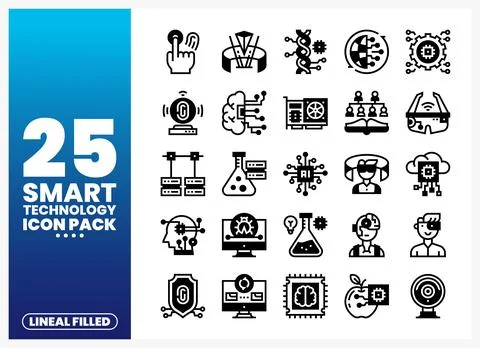 Lineal Filled Smart Technology Icons for Digital Innovation Stock Illustration