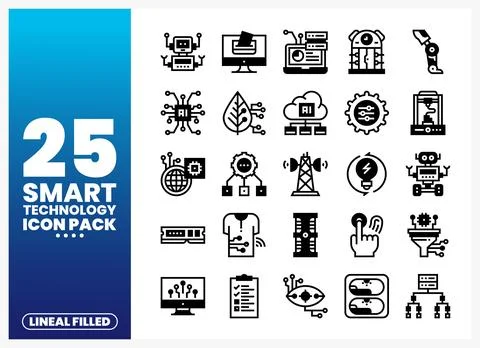 Lineal Filled Smart Technology Icons for Digital Innovation Stock Illustration
