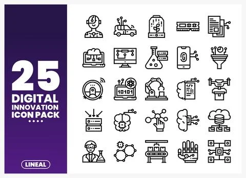 Lineal icon pack showcases digital innovations in a clean. modern style. Stock Illustration