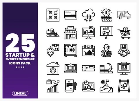Lineal icon set for startup and entrepreneurship. showcasing various busine.. Stock Illustration