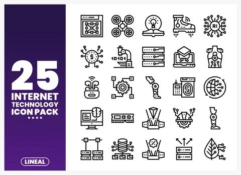 Lineal icons for Internet Technology. items. Stock Illustration