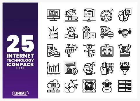 Lineal internet technology icon pack featuring modern. flat line icons for .. Stock Illustration
