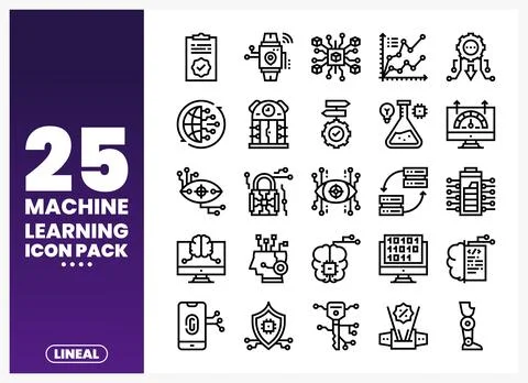 Lineal Machine Learning Icon Pack with distinct technology illustrations Stock Illustration