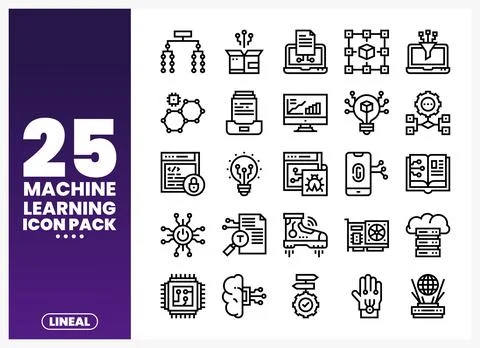 Lineal Machine Learning Icons for Tech Professionals Illustrazione stock