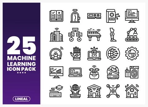 Lineal Machine Learning Icons Technology. AI. and Robotics Illustrations Stock Illustration