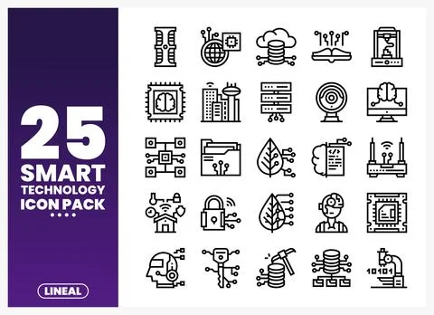 Lineal Smart Technology Icons Pack on White Background Stock Illustration