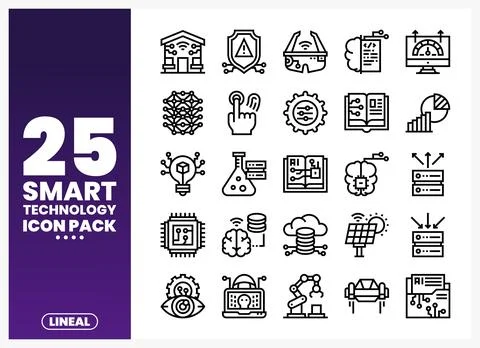 Lineal Smart Technology Icons on White Background Stock Illustration