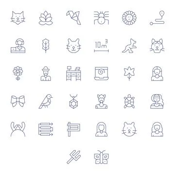 Linear 64x64 Vector Icon Pack with 32 Thin Line Detail Enhanced Elements Stock Illustration