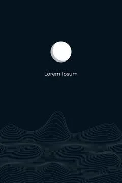 Linear abstract mountains waves on dark background, Moon over wavy linear hills Stock Illustration