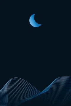 Linear abstract mountains waves on dark background, Moon over wavy linear hills Stock Illustration