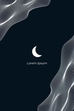 Linear abstract mountains waves on dark background, Moon over wavy linear hills Stock Illustration