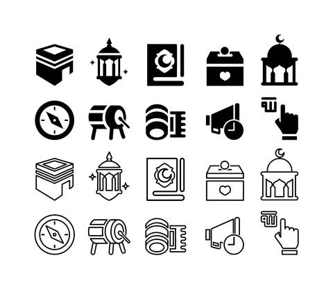 Linear and black islamic icon collection design vector Stock Illustration