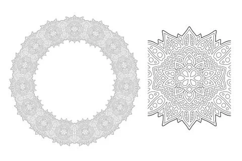 Linear art with round pattern and paint brush Stock Illustration