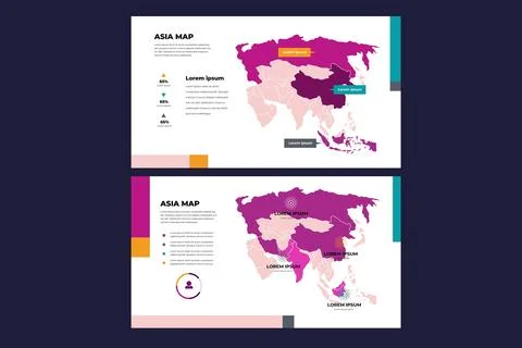 Linear asia map infographic Stock Illustration