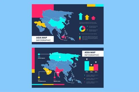 Linear asia map infographic Stock Illustration