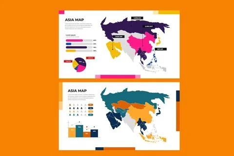 Linear asia map infographic Stock Illustration