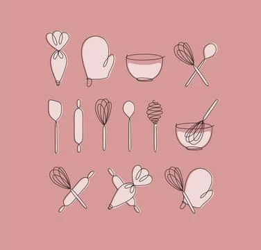 Linear bakery tools pen line style coral Stock Illustration