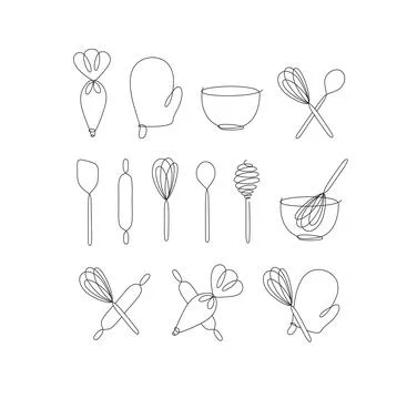 Linear bakery tools pen line style white Stock Illustration