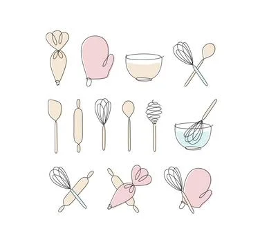 Linear bakery tools pen line style light Stock Illustration