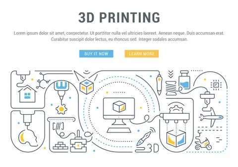 Linear Banner of 3D Printing. イラスト素材