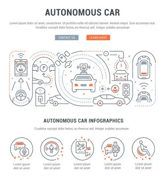 Linear Banner of Autonomous Car. Illustrazione stock