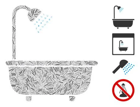 Linear Bath Shower Icon Vector Collage Illustrazione stock