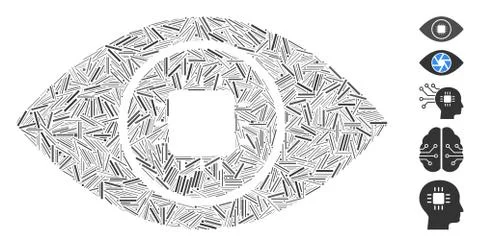 Linear Bionic Eye Lens Icon Vector Collage Stock Illustration