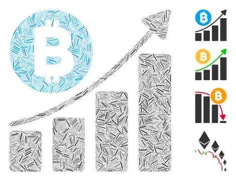 Linear Bitcoin Bar Chart Trend Icon Vector Collage Ilustración de archivo