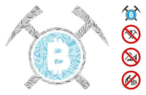 Linear Bitcoin Mining Hammers Icon Vector Collage Illustrazione stock