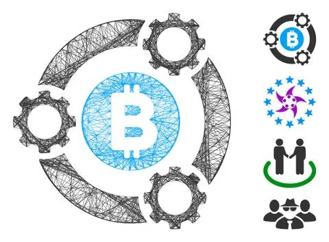 Linear Bitcoin Pool Collaboration Vector Mesh Stock Illustration