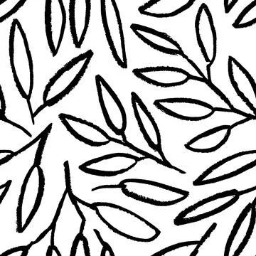 Linear black branches with leaves seamless pattern Stock Illustration