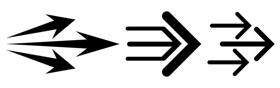 Linear black pointer icon set, Multi line forward arrow vector, Graphic direc Stock Illustration