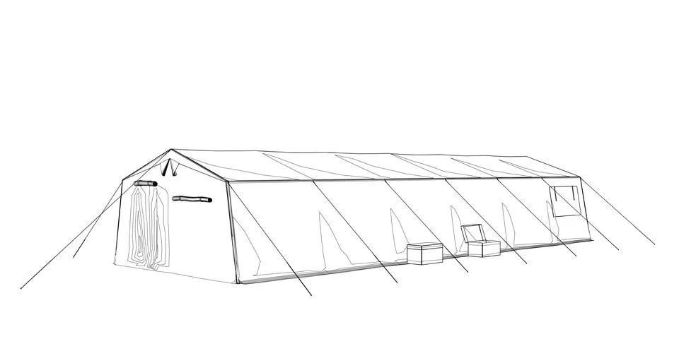 Linear black white tent. Vector illustration isolated on white background. Te Stock Illustration