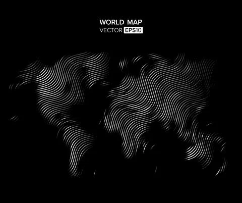 Linear Blank Grey World map isolated on white background. Vector globe template 스톡 일러스트