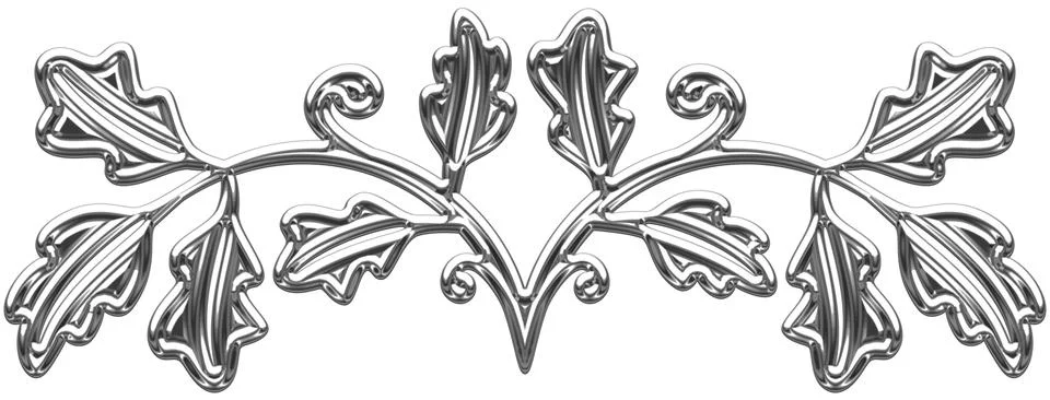 Linear border made with silver oak branches Stock Illustration