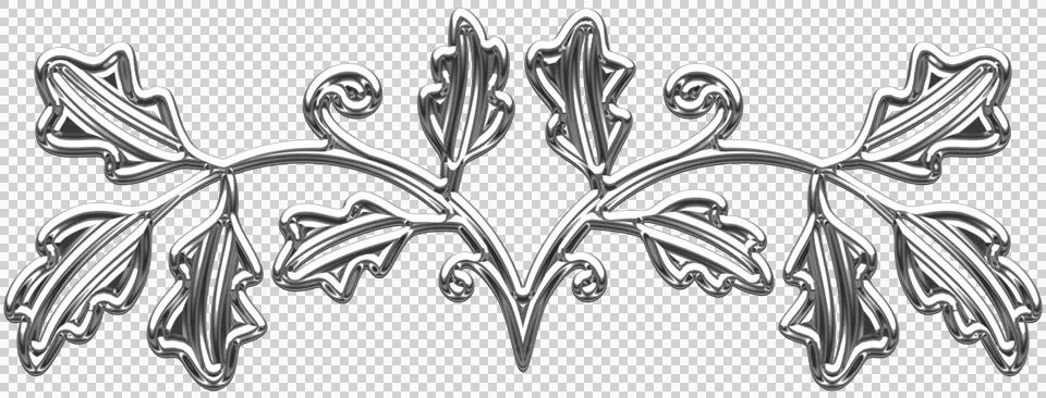 Linear border made with silver oak branches Ilustração Stock