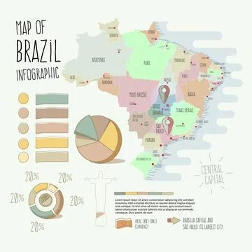 Linear brazil map infographic Stock Illustration