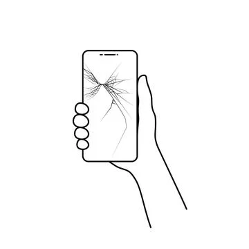 Linear broken phone in hand Stock Illustration