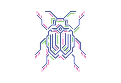 Linear bug in techno style. Vector illustration on white background. Stock Illustration