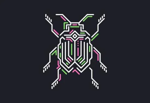 Linear bug in techno style. Vector illustration on black background. Stock Illustration