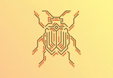 Linear bug in techno style. Vector illustration on gold background. Stock Illustration