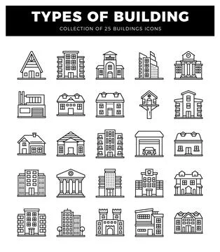 Linear building icons on a white background. suitable for architectural des.. Ilustración de archivo