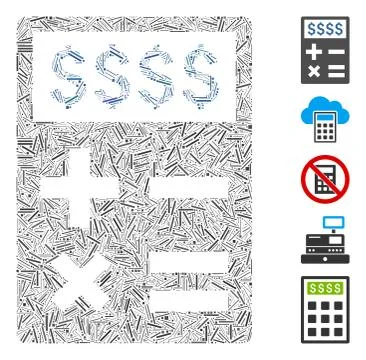 Linear Business Calculator Icon Vector Collage Illustrazione stock