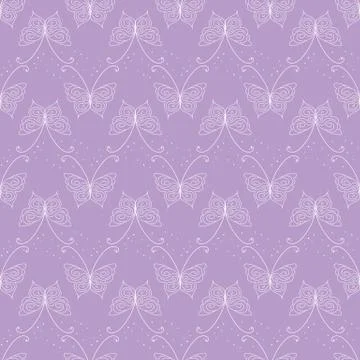 Linear butterflies seamless vector lilac pattern 스톡 일러스트